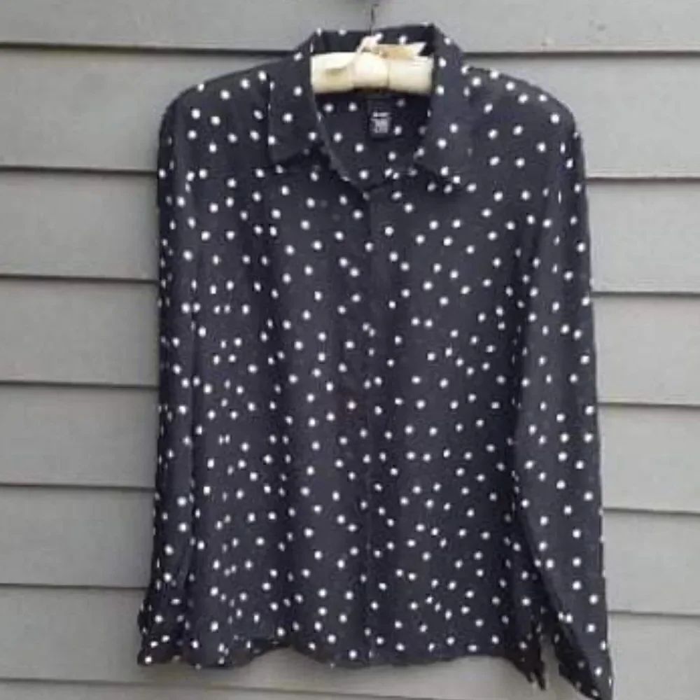Dialogue Black Sheer Polka Dot Long Sleeve Blouse Size Medium